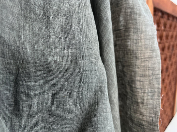 100% Linen Soft&Crisp Fabric 21s Vintage Chambray Greenish gray 8343