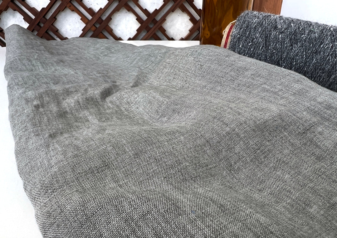 100% Linen Soft&Crisp Fabric 21s Vintage Chambray Greenish gray 8343