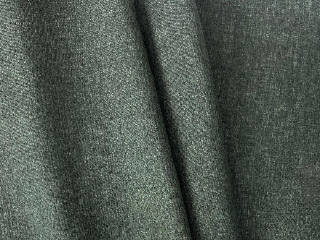 100% Linen Vintage Dyed Delave Fabric – Fine 21s Yarn, Pre-Washed, Light Weight Deep Olive 7968