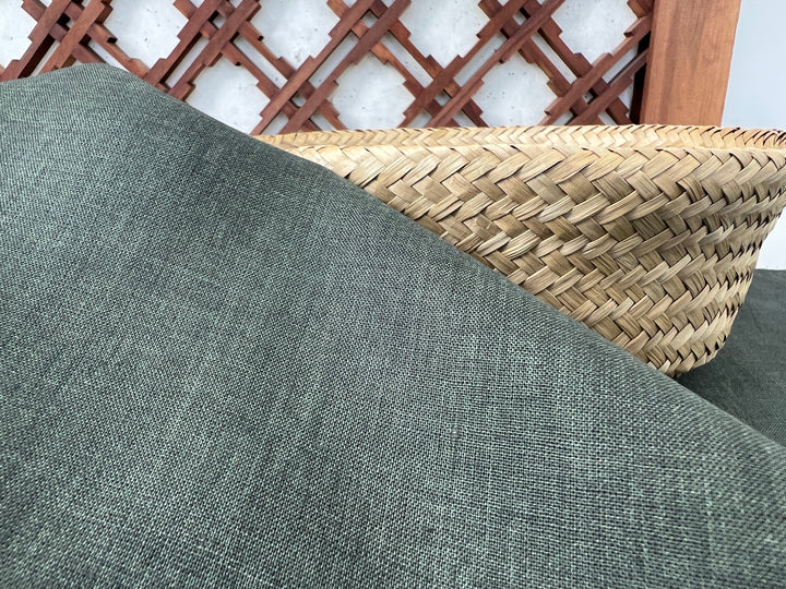 100% Linen Vintage Dyed Delave Fabric – Fine 21s Yarn, Pre-Washed, Light Weight Deep Olive 7968
