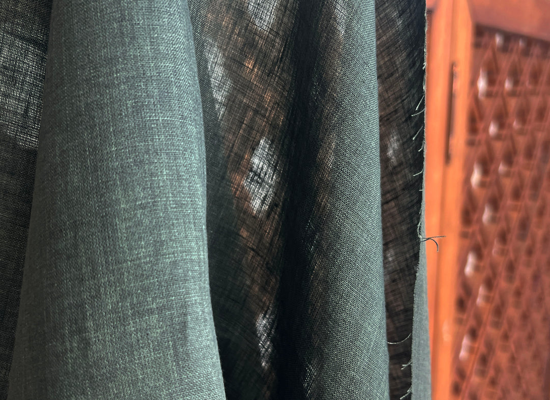 100% Linen Vintage Dyed Delave Fabric – Fine 21s Yarn, Pre-Washed, Light Weight Deep Olive 7968