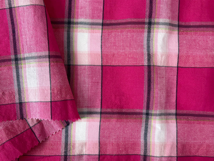 Linen Cotton Tencel Blend Fabric Madras Plaids | Subtle Wrinkle Effect | Lightweight 7741 7742