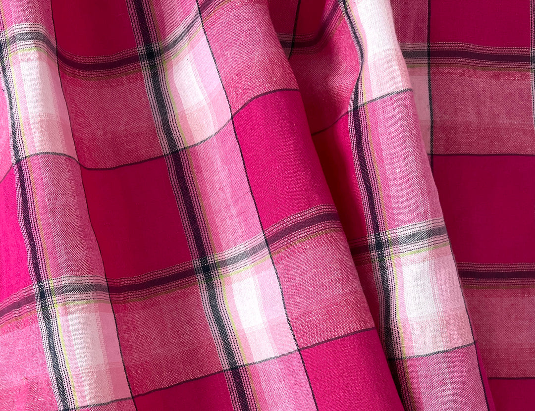 Linen Cotton Tencel Blend Fabric Madras Plaids | Subtle Wrinkle Effect | Lightweight 7741 7742