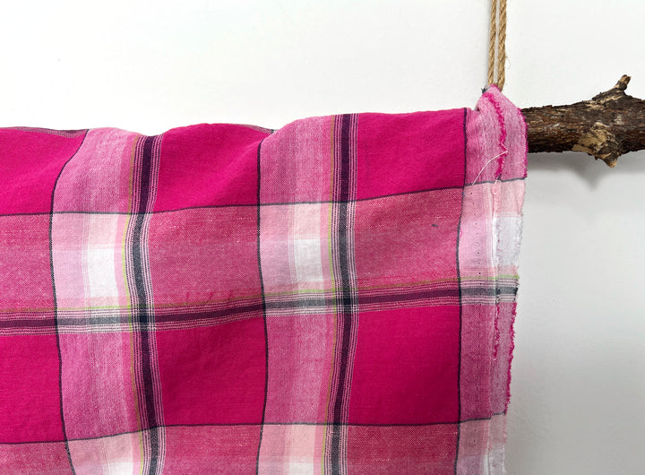 Linen Cotton Tencel Blend Fabric Madras Plaids | Subtle Wrinkle Effect | Lightweight 7741 7742