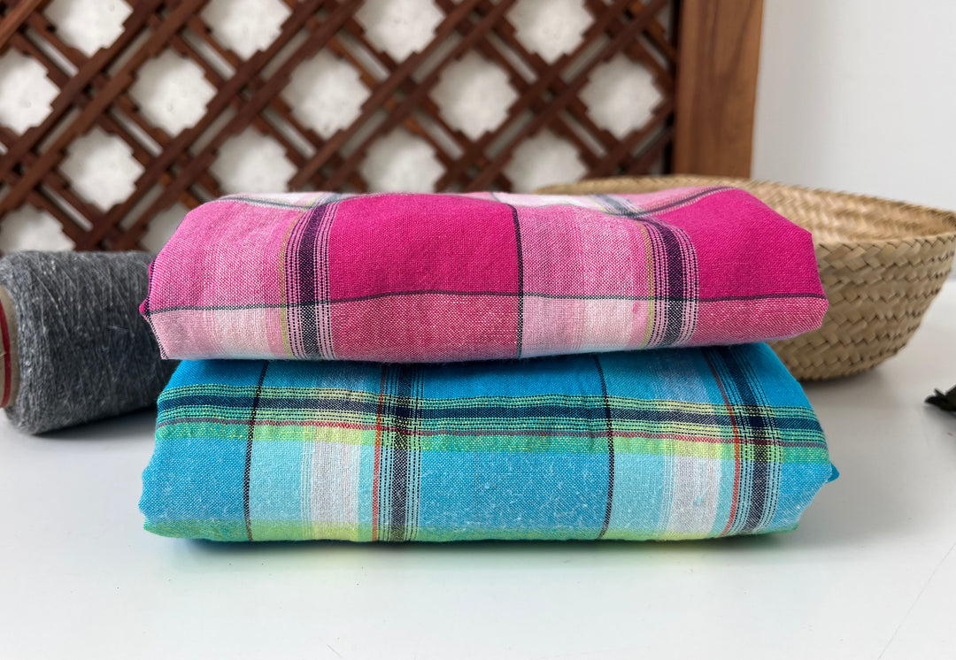 Linen Cotton Tencel Blend Fabric Madras Plaids | Subtle Wrinkle Effect | Lightweight 7741 7742