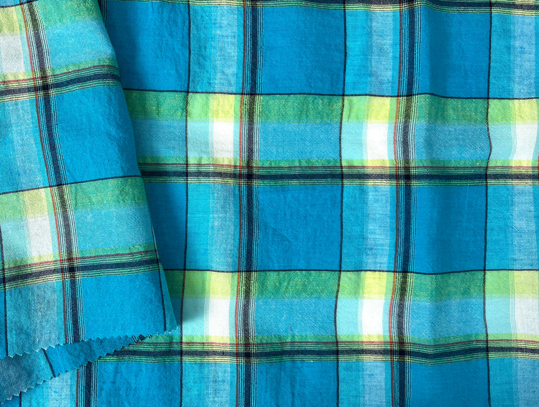 Linen Cotton Tencel Blend Fabric Madras Plaids | Subtle Wrinkle Effect | Lightweight 7741 7742
