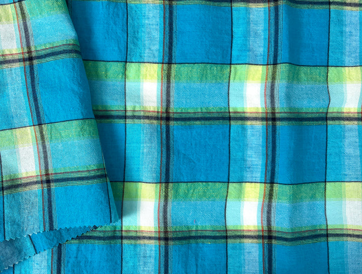 Linen Cotton Tencel Blend Fabric Madras Plaids | Subtle Wrinkle Effect | Lightweight 7741 7742