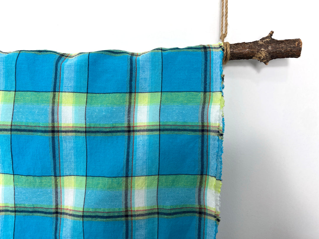 Linen Cotton Tencel Blend Fabric Madras Plaids | Subtle Wrinkle Effect | Lightweight 7741 7742