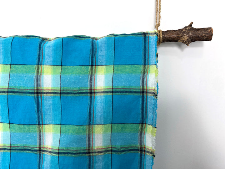 Linen Cotton Tencel Blend Fabric Madras Plaids | Subtle Wrinkle Effect | Lightweight 7741 7742