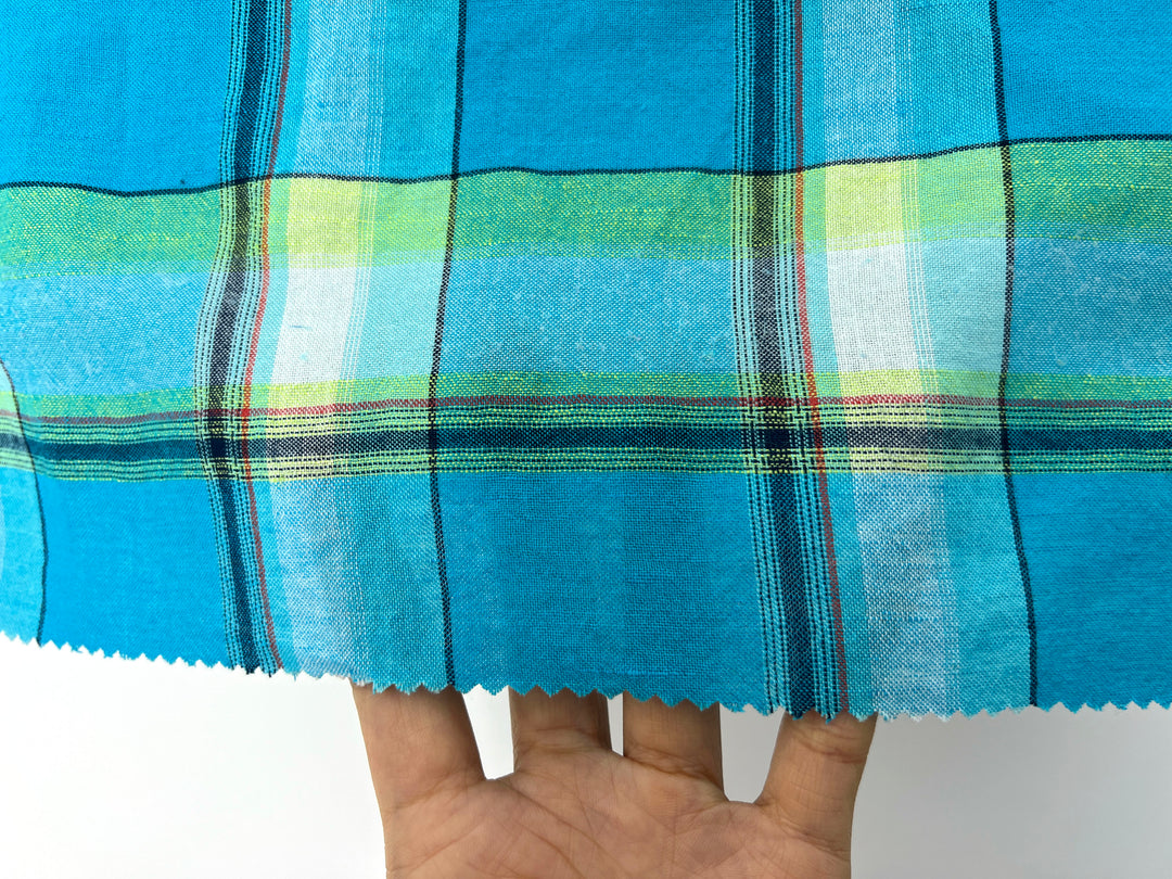 Linen Cotton Tencel Blend Fabric Madras Plaids | Subtle Wrinkle Effect | Lightweight 7741 7742