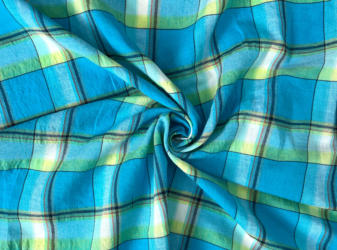 Linen Cotton Tencel Blend Fabric Madras Plaids | Subtle Wrinkle Effect | Lightweight 7741 7742