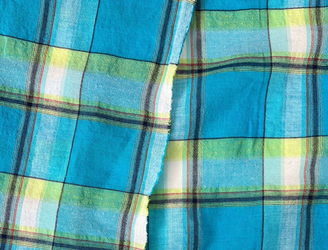 Linen Cotton Tencel Blend Fabric Madras Plaids | Subtle Wrinkle Effect | Lightweight 7741 7742