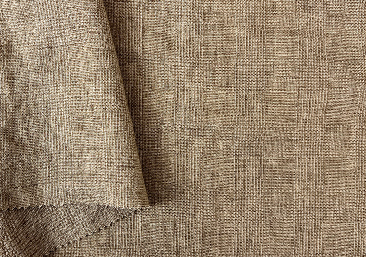 Cool-Touch Glen Plaid | Beige Linen Rayon Blend Fabric 8355