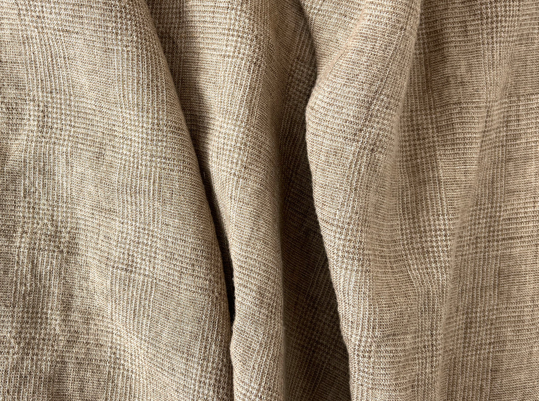 Cool-Touch Glen Plaid | Beige Linen Rayon Blend Fabric 8355