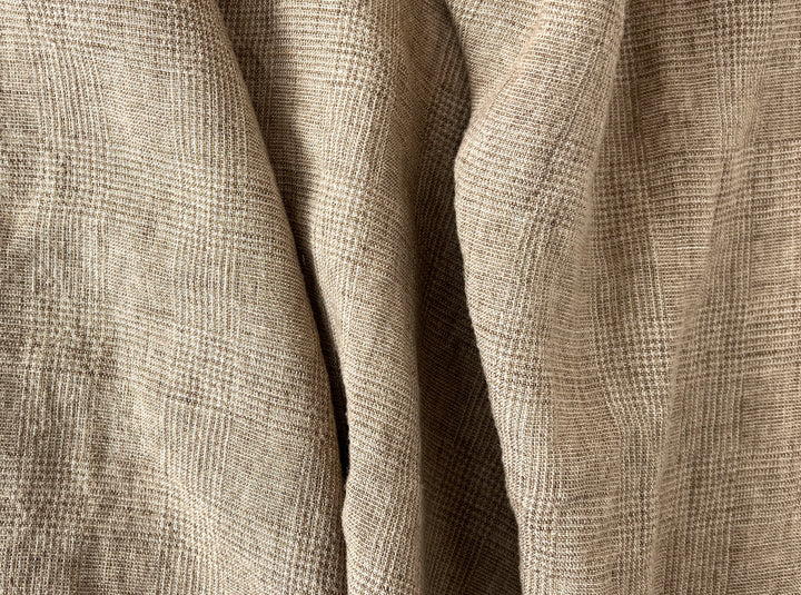 Cool-Touch Glen Plaid | Beige Linen Rayon Blend Fabric 8355