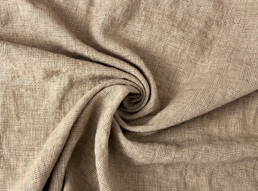 Cool-Touch Glen Plaid | Beige Linen Rayon Blend Fabric 8355