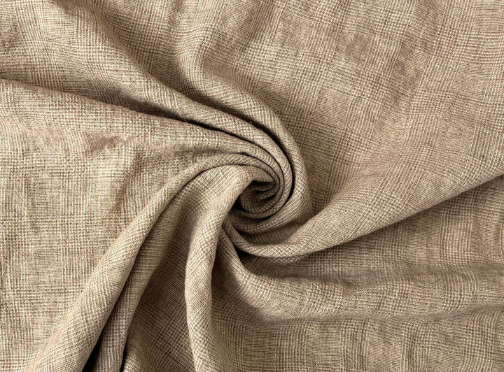 Cool-Touch Glen Plaid | Beige Linen Rayon Blend Fabric 8355