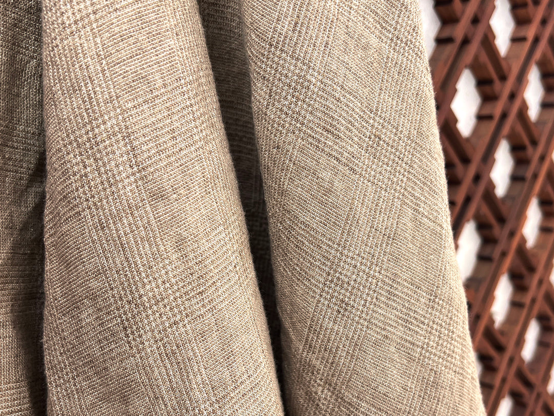Cool-Touch Glen Plaid | Beige Linen Rayon Blend Fabric 8355