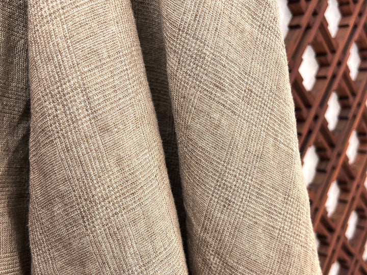 Cool-Touch Glen Plaid | Beige Linen Rayon Blend Fabric 8355