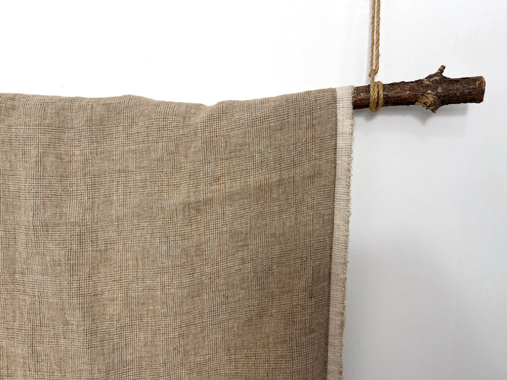 Cool-Touch Glen Plaid | Beige Linen Rayon Blend Fabric 8355