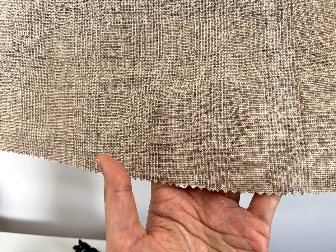 Cool-Touch Glen Plaid | Beige Linen Rayon Blend Fabric 8355