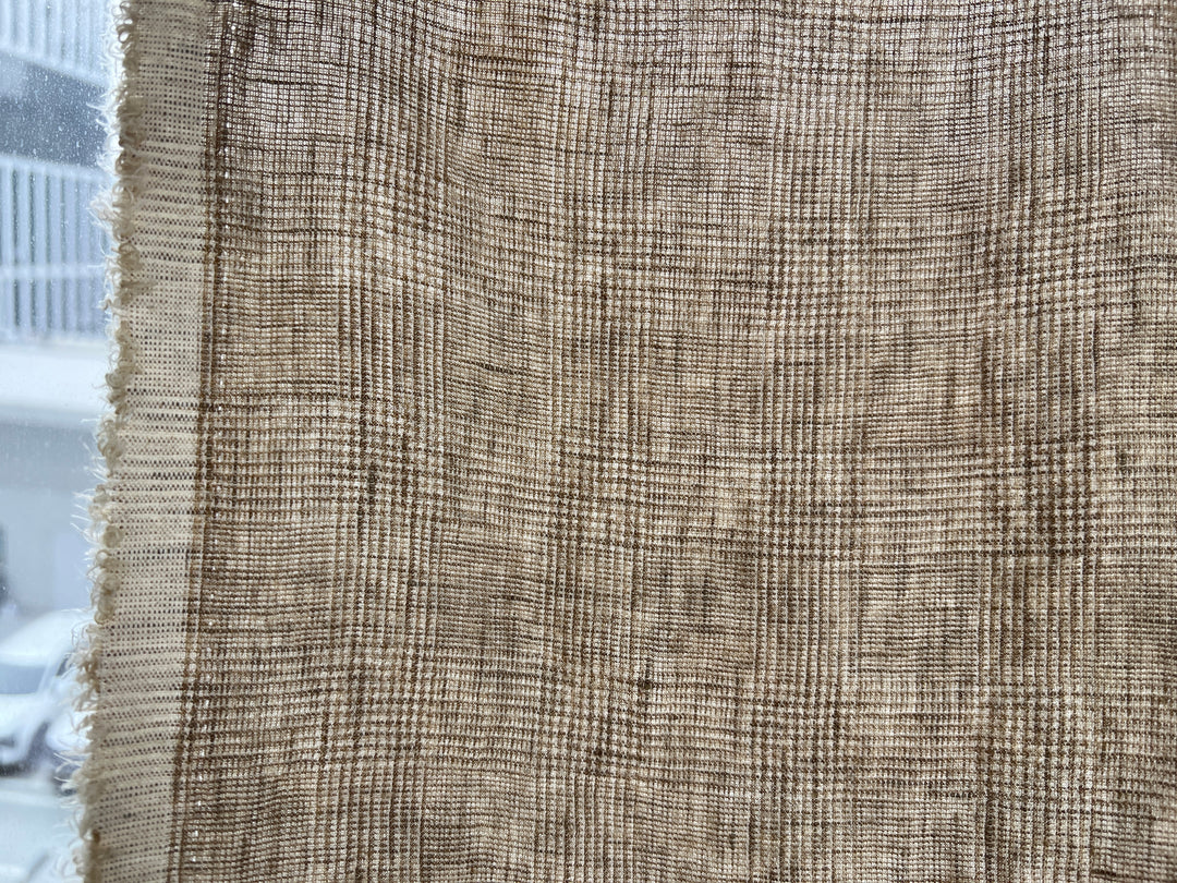 Cool-Touch Glen Plaid | Beige Linen Rayon Blend Fabric 8355
