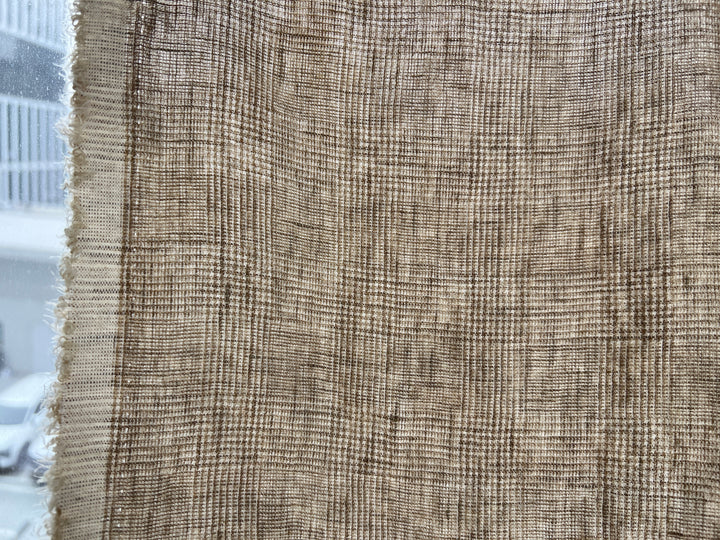 Cool-Touch Glen Plaid | Beige Linen Rayon Blend Fabric 8355