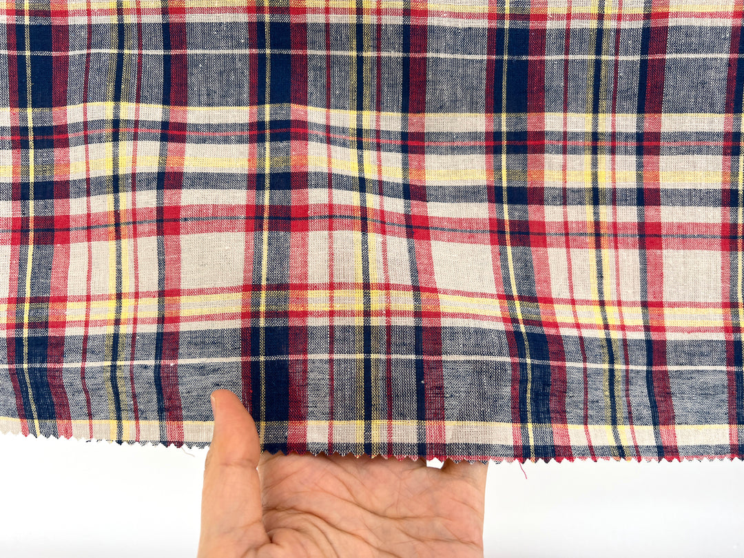 Linen Cotton Blend Fabric Madras Plaids | Natural Soft Touch | Lightweight 8237