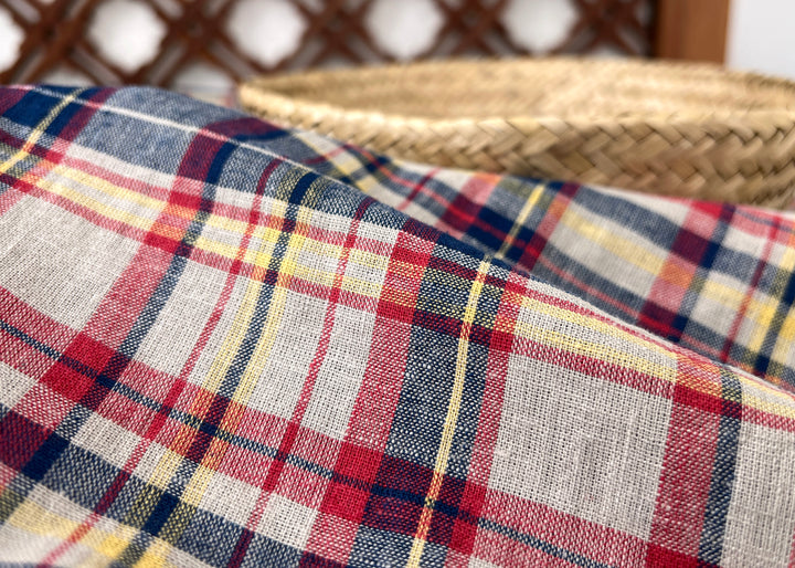 Linen Cotton Blend Fabric Madras Plaids | Natural Soft Touch | Lightweight 8237