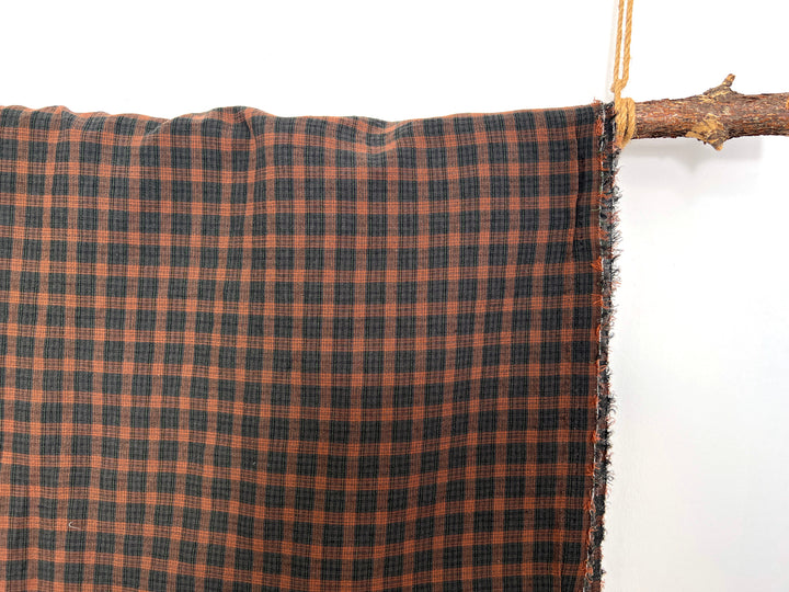 Linen Cotton Tencel Blend Fabric | Brown Madras Plaid | Lightweight and Natural Soft Touch 8359
