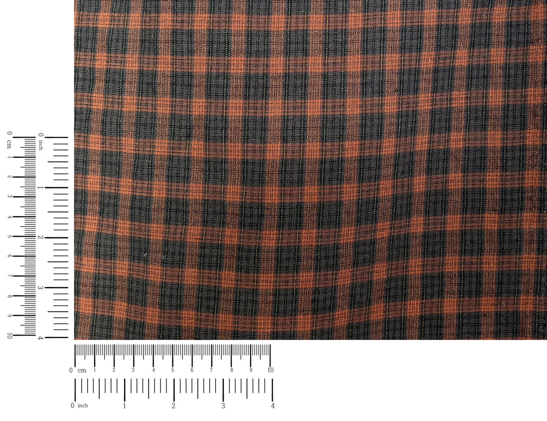 Linen Cotton Tencel Blend Fabric | Brown Madras Plaid | Lightweight and Natural Soft Touch 8359