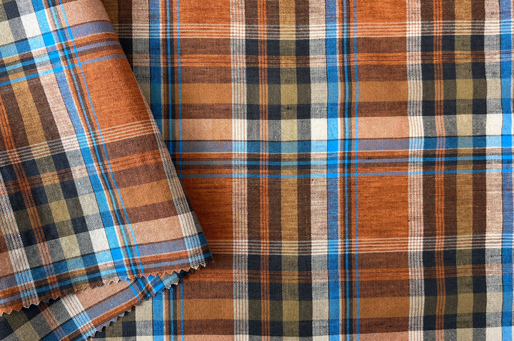 Rust & Amber Plaid Linen Cotton Tencel Fabric | Lightweight | 54" 8357