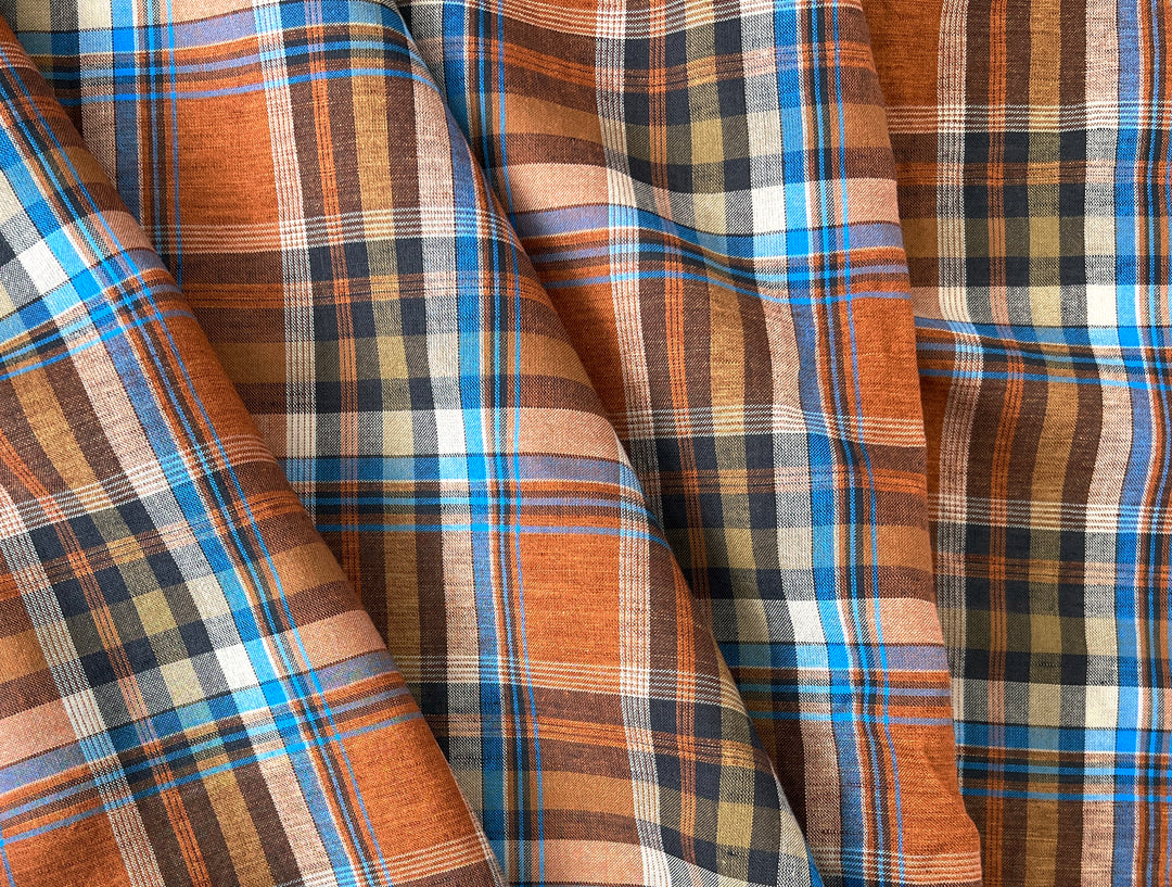 Rust & Amber Plaid Linen Cotton Tencel Fabric | Lightweight | 54" 8357