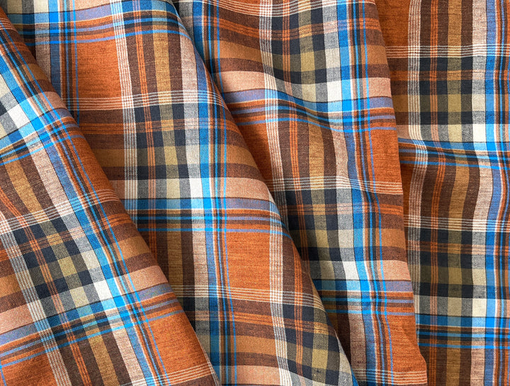 Rust & Amber Plaid Linen Cotton Tencel Fabric | Lightweight | 54" 8357