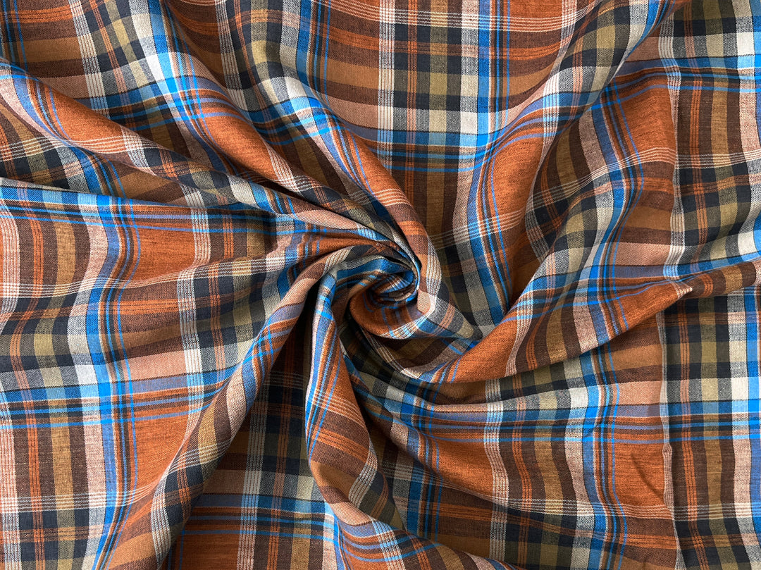 Rust & Amber Plaid Linen Cotton Tencel Fabric | Lightweight | 54" 8357