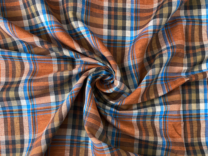 Rust & Amber Plaid Linen Cotton Tencel Fabric | Lightweight | 54" 8357