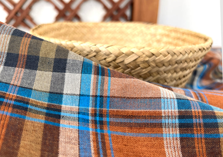 Rust & Amber Plaid Linen Cotton Tencel Fabric | Lightweight | 54" 8357