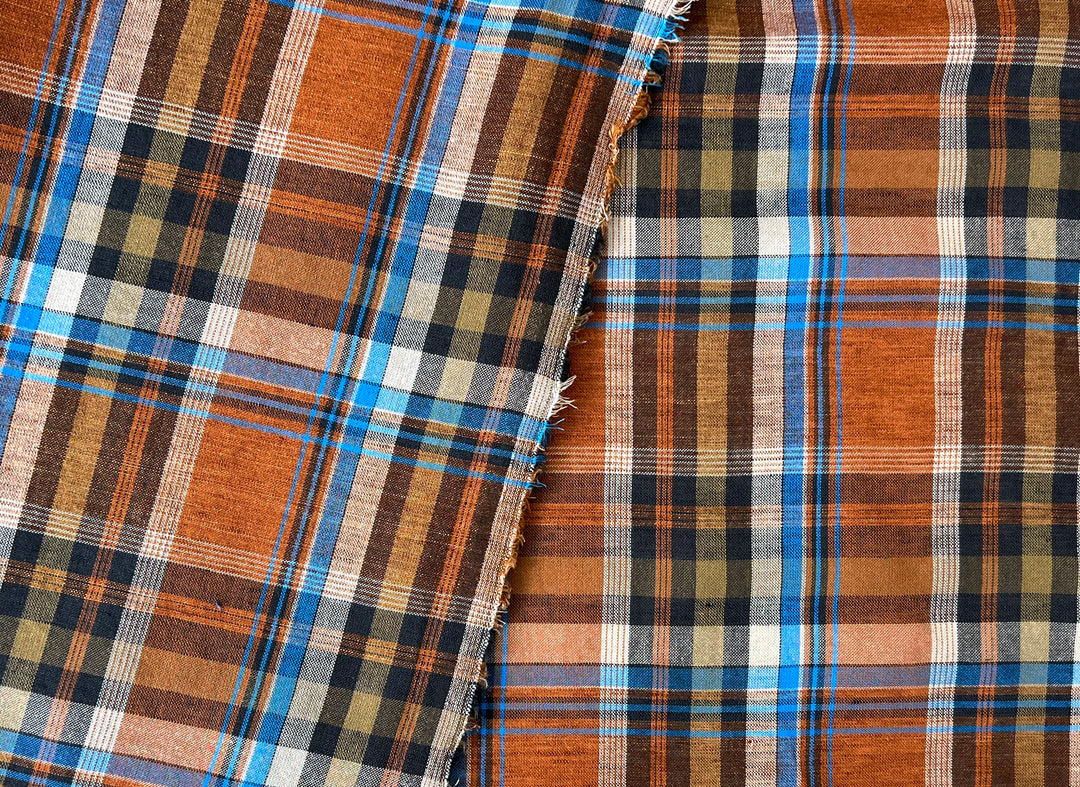 Rust & Amber Plaid Linen Cotton Tencel Fabric | Lightweight | 54" 8357