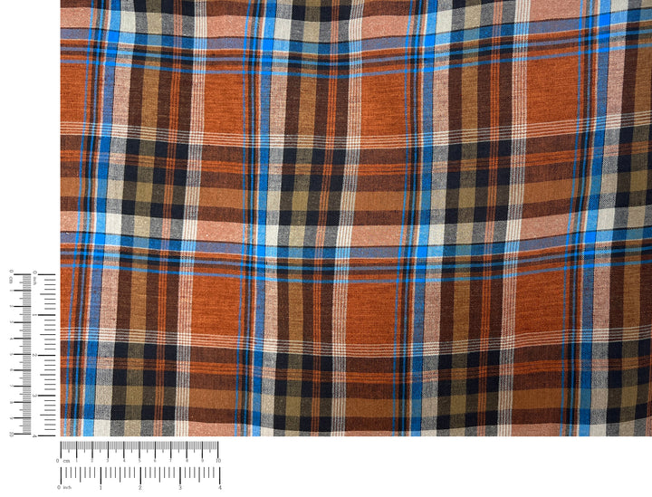 Rust & Amber Plaid Linen Cotton Tencel Fabric | Lightweight | 54" 8357