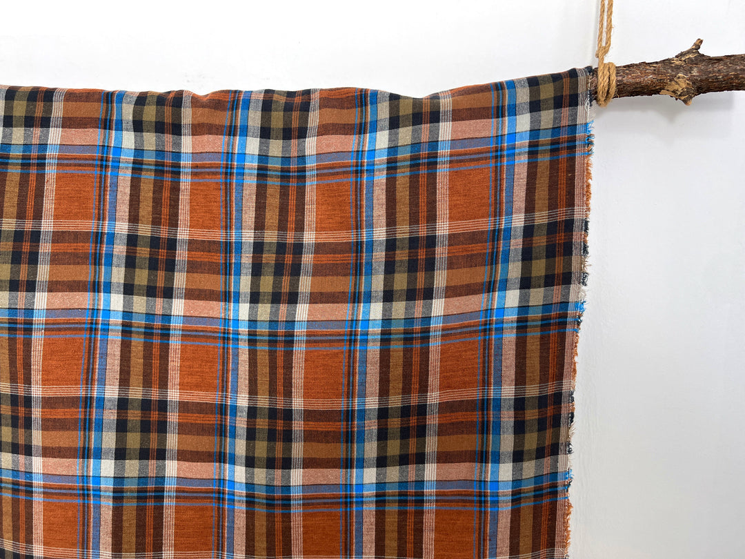 Rust & Amber Plaid Linen Cotton Tencel Fabric | Lightweight | 54" 8357