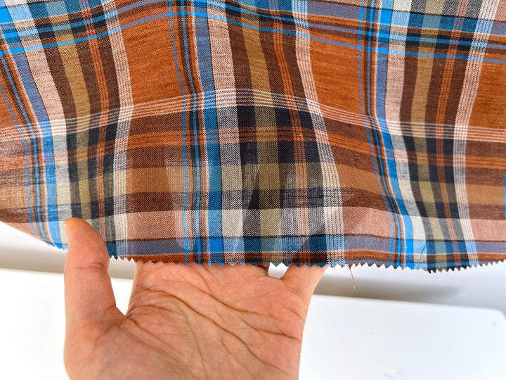 Rust & Amber Plaid Linen Cotton Tencel Fabric | Lightweight | 54" 8357