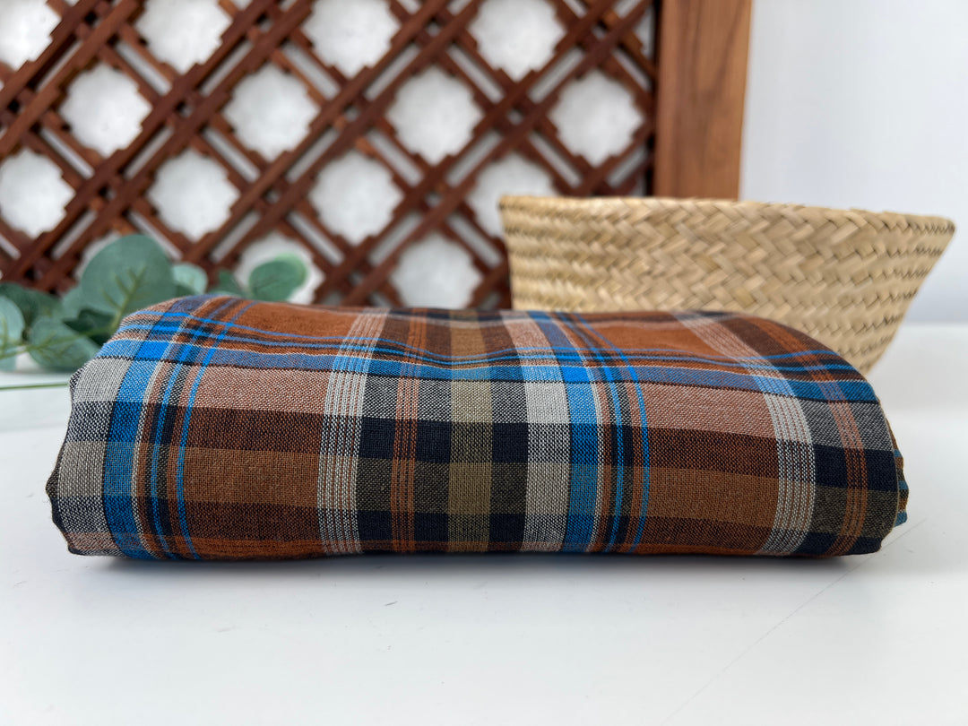 Rust & Amber Plaid Linen Cotton Tencel Fabric | Lightweight | 54" 8357