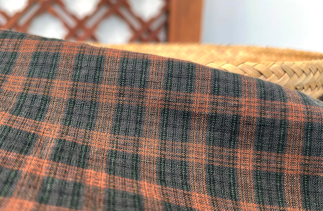 Linen Cotton Tencel Blend Fabric | Brown Madras Plaid | Lightweight and Natural Soft Touch 8359