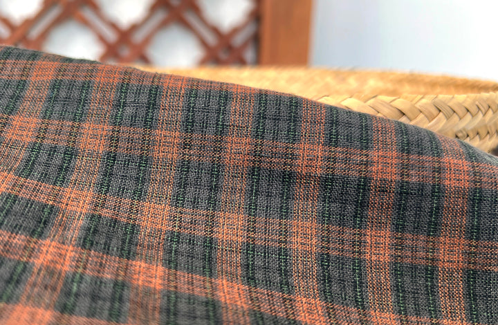 Linen Cotton Tencel Blend Fabric | Brown Madras Plaid | Lightweight and Natural Soft Touch 8359
