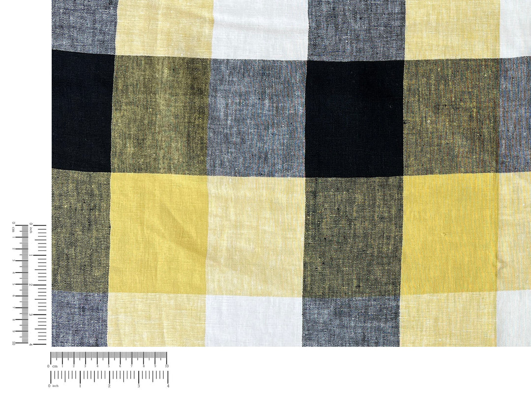 Linen Fabric Yellow Big Gingham Check 4533