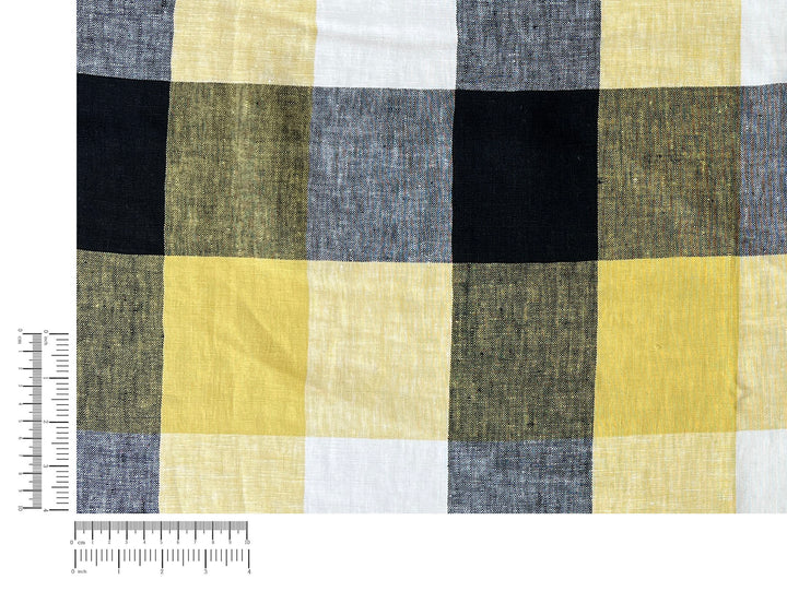 Linen Fabric Yellow Big Gingham Check 4533