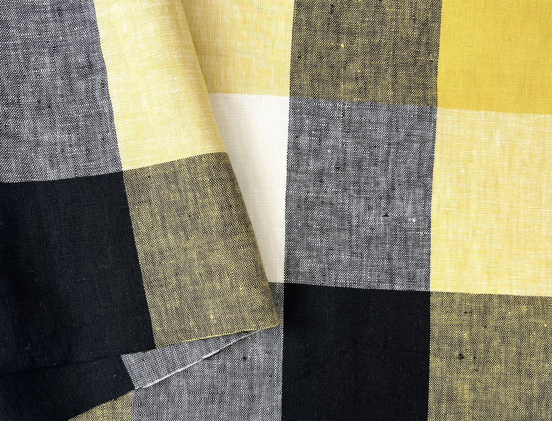 Linen Fabric Yellow Big Gingham Check 4533