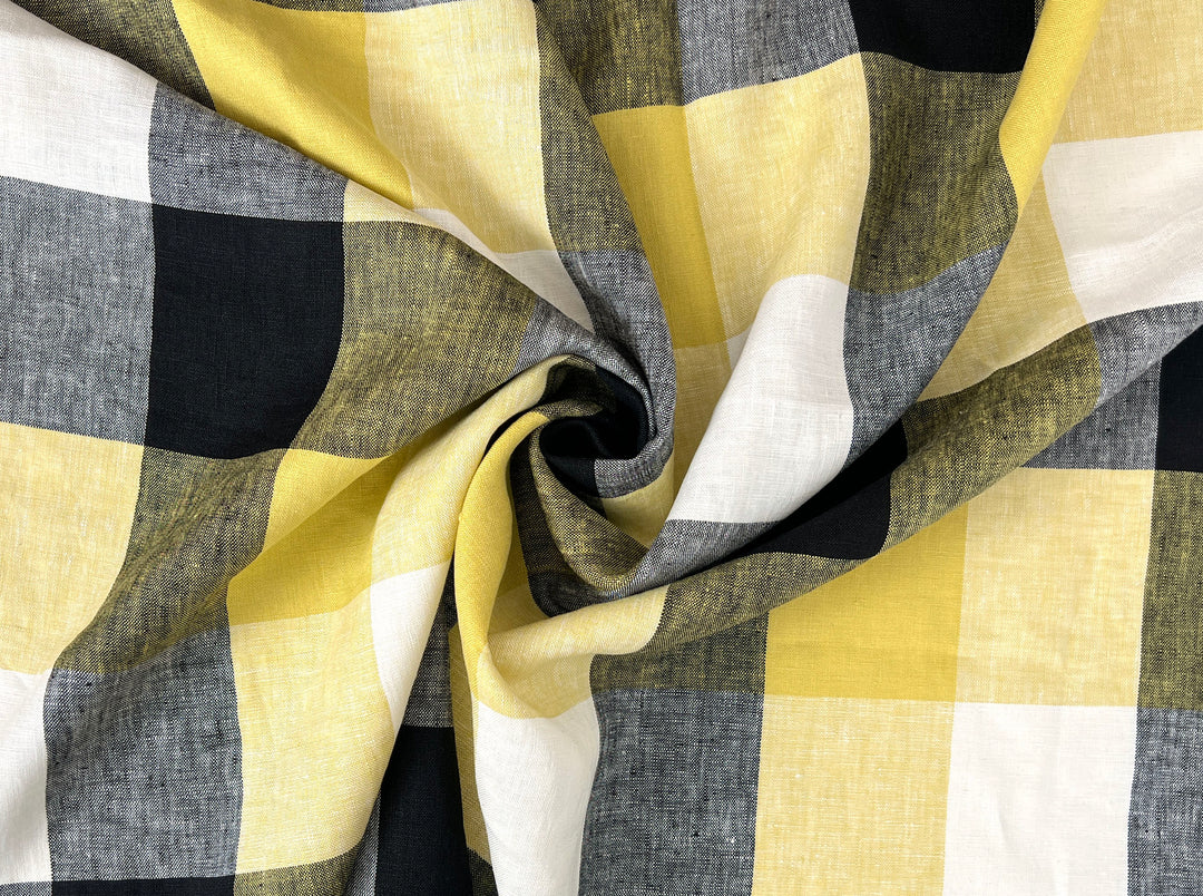 Linen Fabric Yellow Big Gingham Check 4533