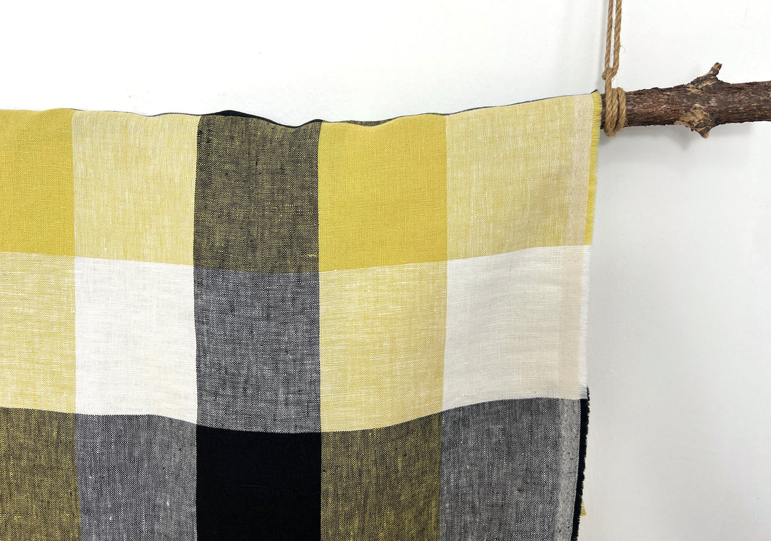 Linen Fabric Yellow Big Gingham Check 4533