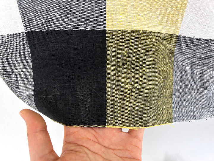 Linen Fabric Yellow Big Gingham Check 4533